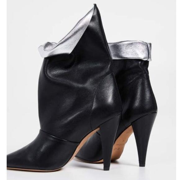 IRO Avina Leather Fold Over Mid Calf Boots In Black Silver Heels Size 7 NEW - Picture 3 of 15